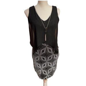 IN San Francisco Necklace Mini Dress Juniors Black Silver Glitter Metallic Small